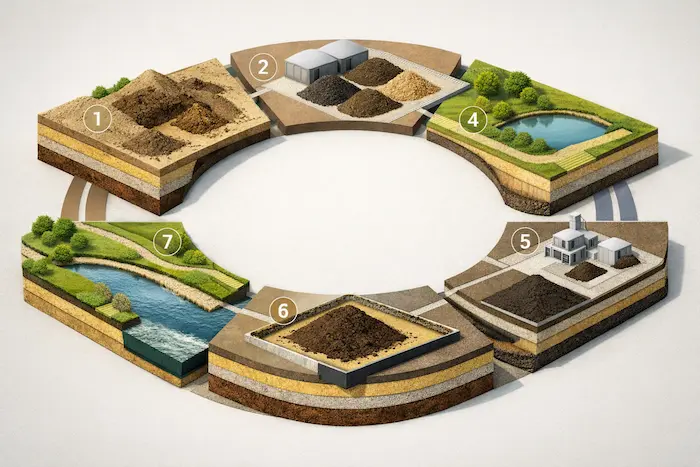 overzicht van circulaire grondstromen met opslag verwerking en hergebruik